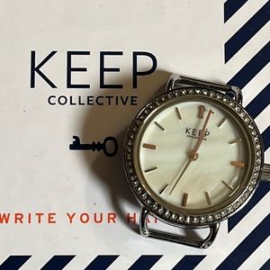 Keep collective silver pave round watch face. Needs battery.